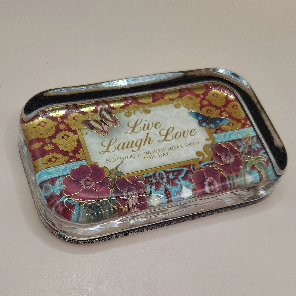 Vintage Glass Paperweight - Live Laugh Love